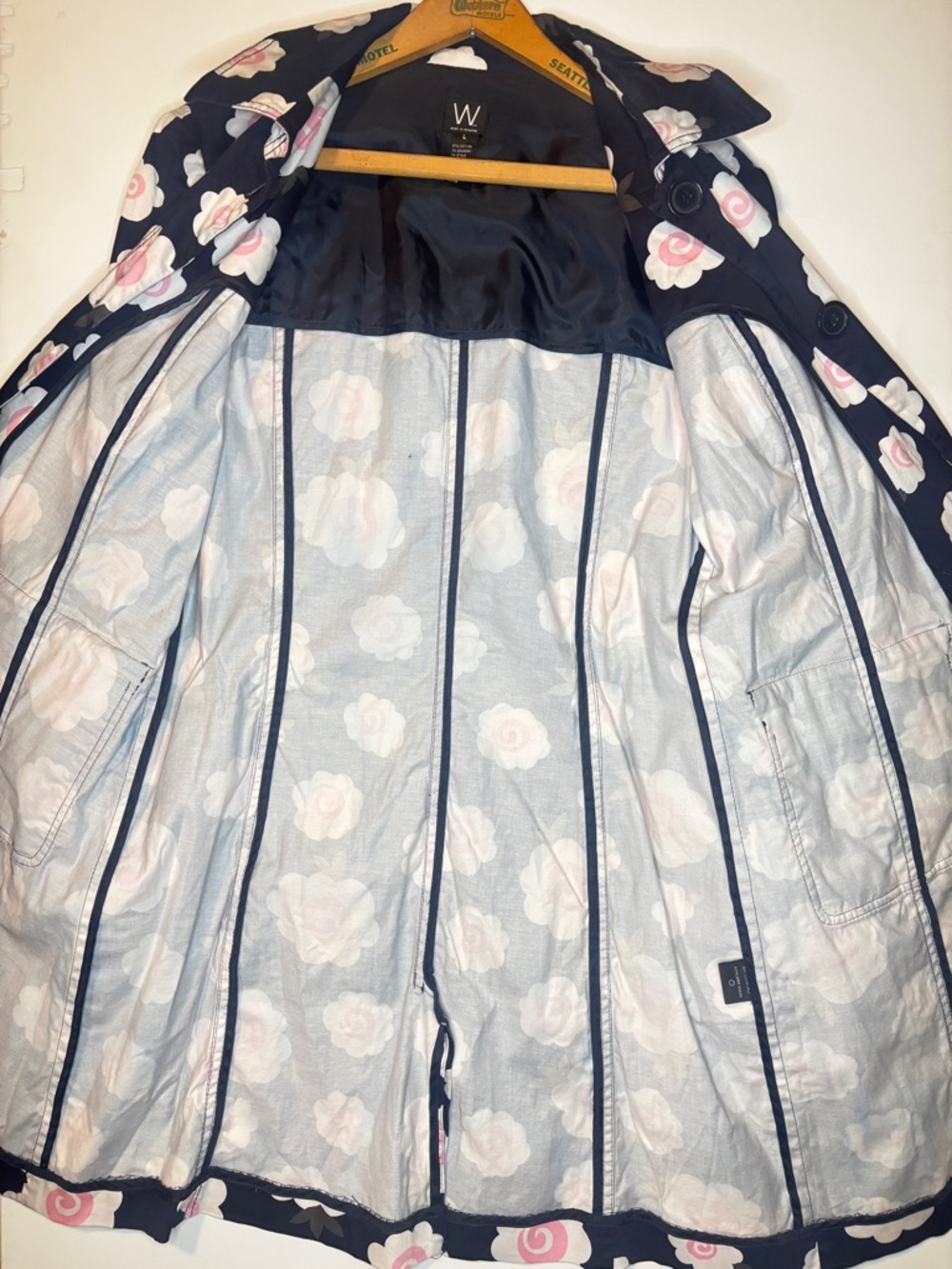 Navy Blue Floral Button Trench Coat from W Work To Weekend -L- - Picture 4 of 13
